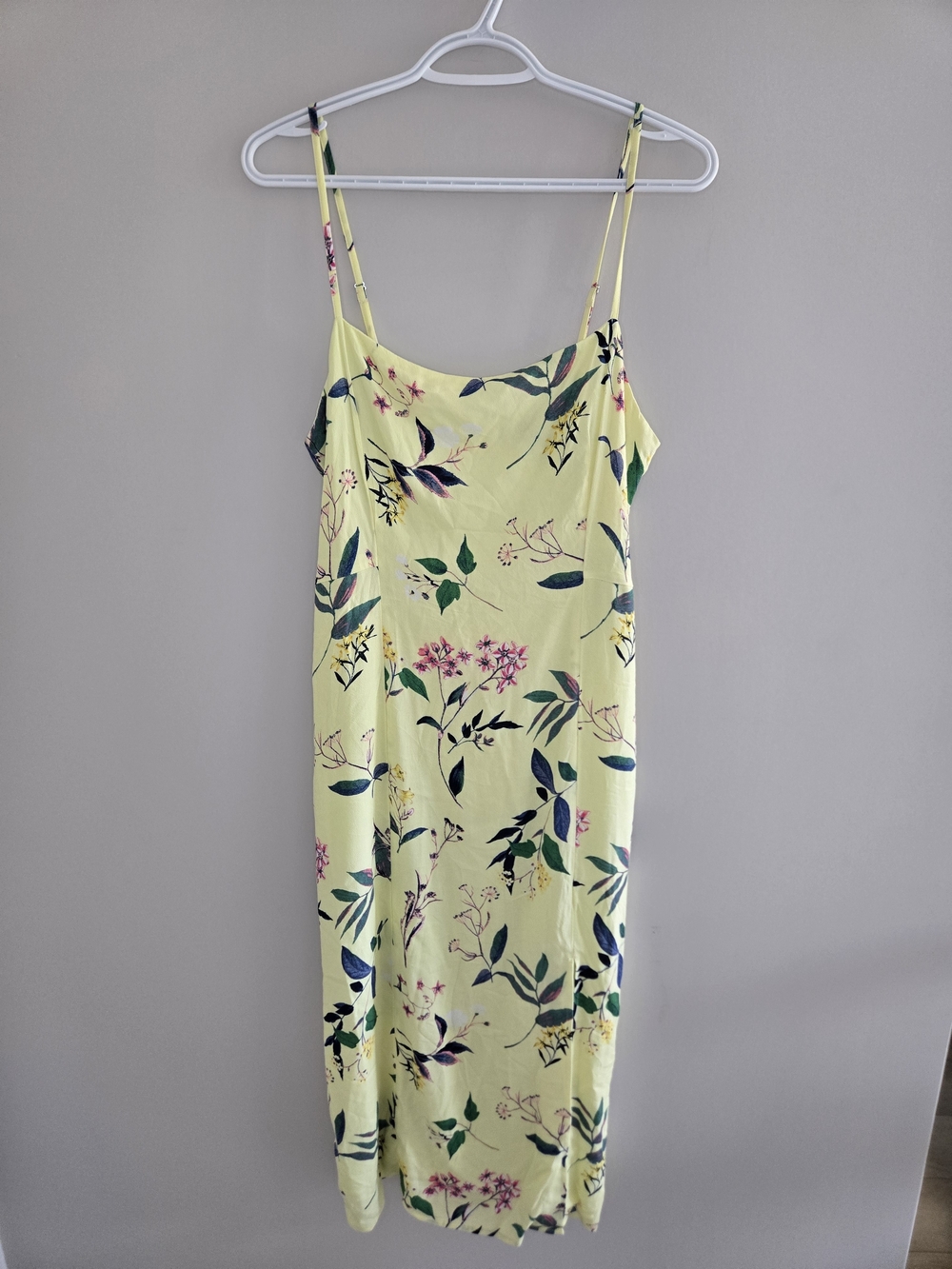 Banana Republic Yellow Floral Midi Slip Dress With Front Slit & Adjustable Strap
